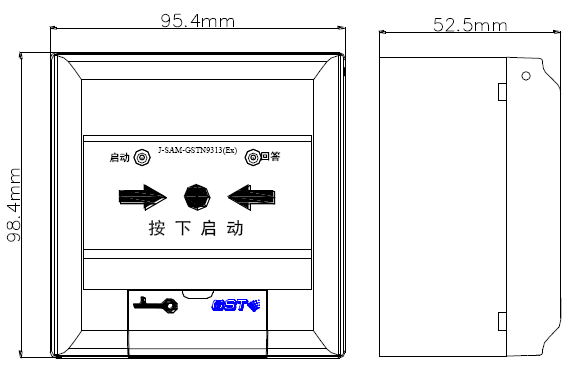 J-SAM-GSTN9313(Ex)防爆消火栓按钮外形示意图